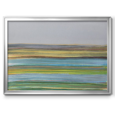 « Stries parallèles I », toile encadrée de Jodi Fuchs, ouverture 28 x 40 cm, cadre argenté, dimensions extérieures 31 x 43 cm