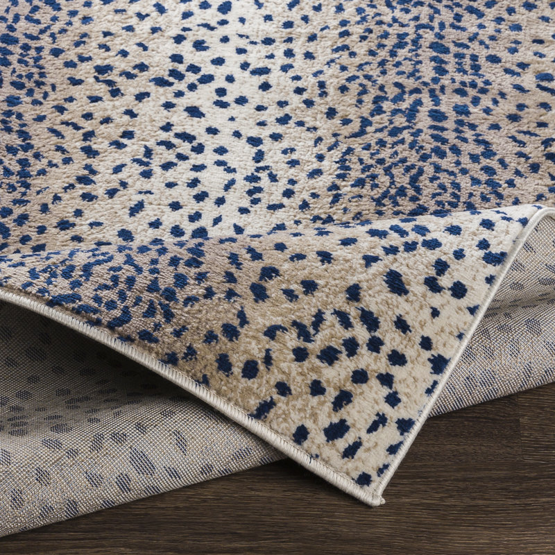 Tapis bleu marine / brun clair tissé à la machine Angelicque, Rectangle 5 pi 3 po x 7 pi 1 po