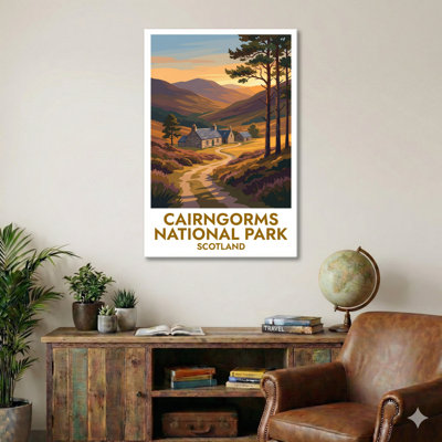 Cairngorms National Park, Scotland - Highland Romance Travel Poster: Munros, Pines And Heather. Giclee Print On Wrapped Canvas. Wall Art, Home Decor - Regions & Scenic Areas, Scotland - Wrapped Canvas Print