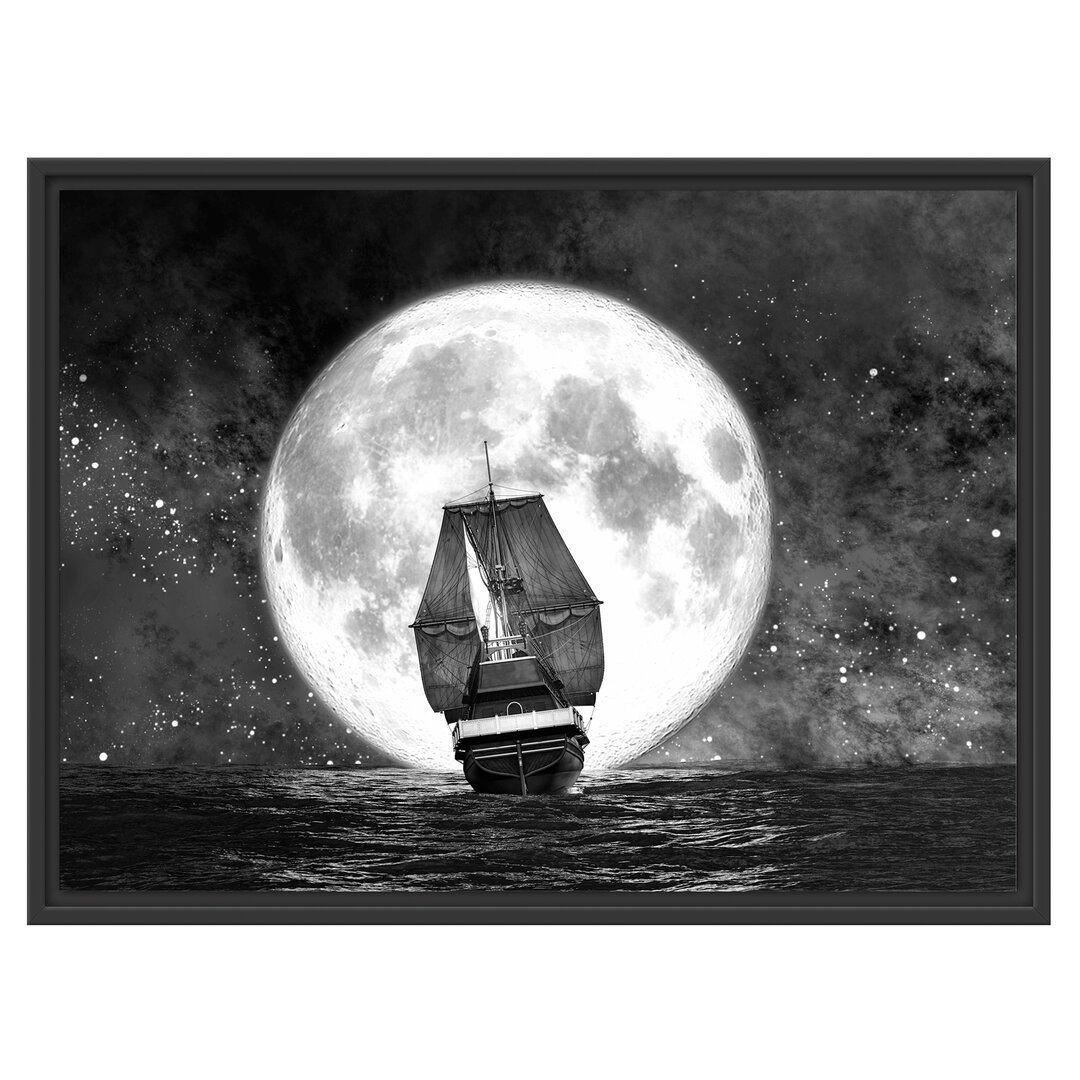 Gerahmtes Wandbild Segelschiff bei Vollmond