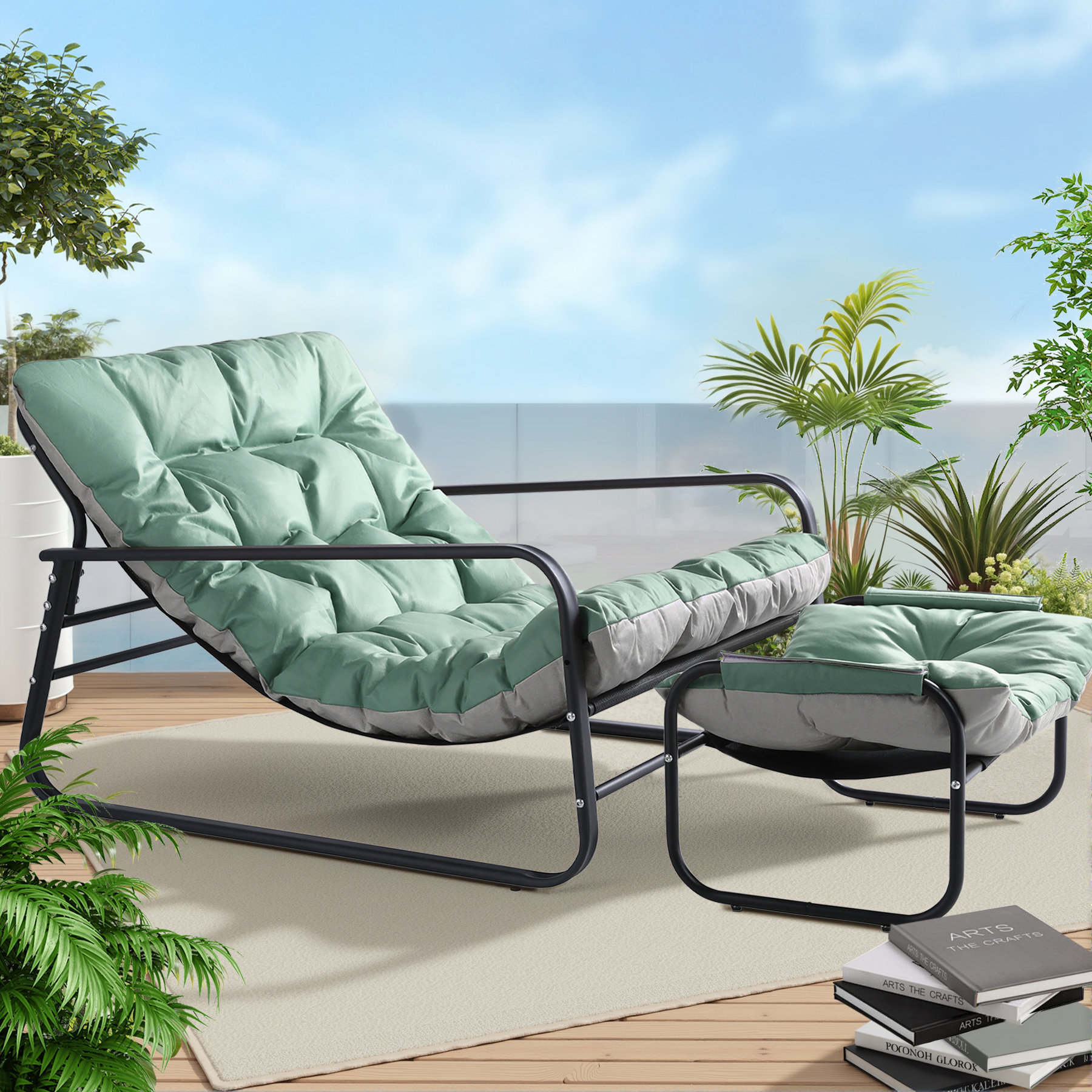 Ebern Designs Patio Outdoor Lounge Chair, Oversized Comfy Sling Recliner Chair, With Support 500lbs Extra Thick Puffy Cushion, Modern Outside Furniture For Backyard, Garden, Porch, Poolside
