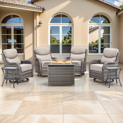 7 Pieces Patio Furniture Set With 4 Swivel Chairs Patio Furniture Outdoor Sectional Sofas With 55000 Gas Fire Pit Patio Conversation Set