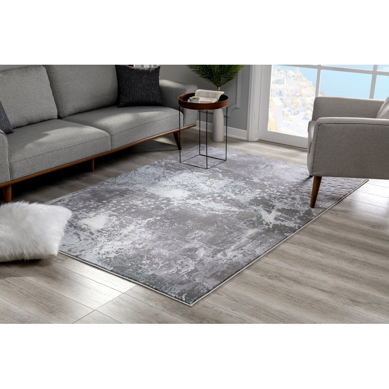 Tapis gris / blanc à motif abstrait Mefford, Rectangle 9 pi x 12 pi