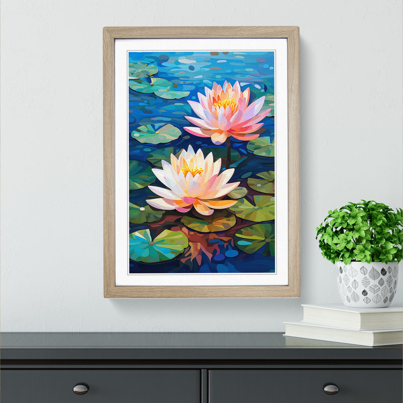 Water Lily Orphism Art - Framed Print, Oak Framed, 46cm H x 34cm W