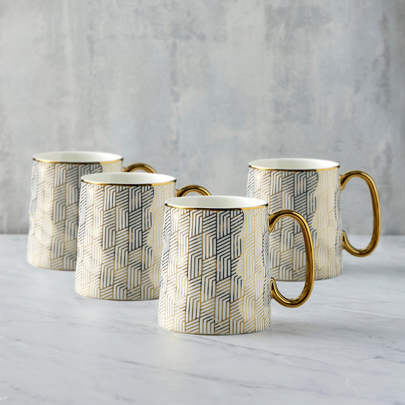 Geo Mugs, White/Gold