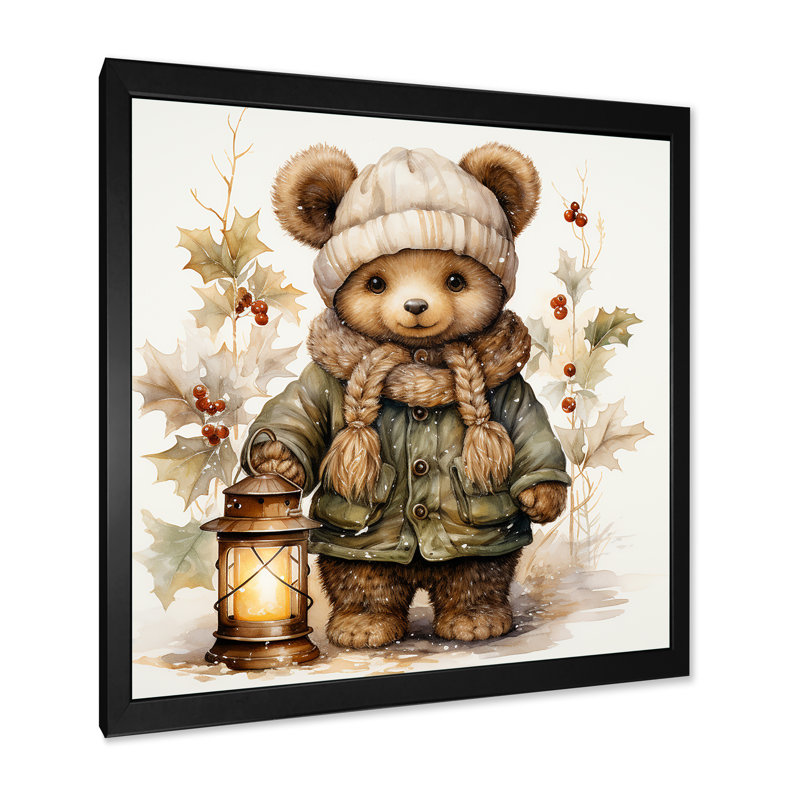 Ours en peluche de Noël II - art mural de l'ours en peluche, Cadre simple noir, H 16 po x l 16 po x P 1 po