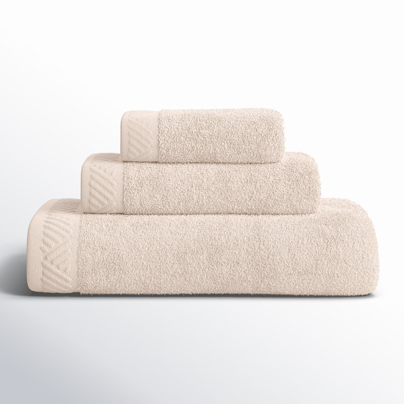 Olender Certified Egyptian Cotton Medium Weight Textured Soft Absorbent Solid 3 Piece Assorted Bathroom Towel Set, Ivory