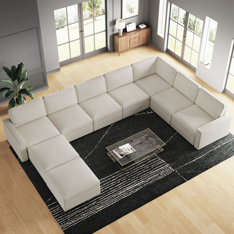 Canapé modulaire surdimensionné en U surdimensionné avec repose-pieds avec rangement, Chenille beige