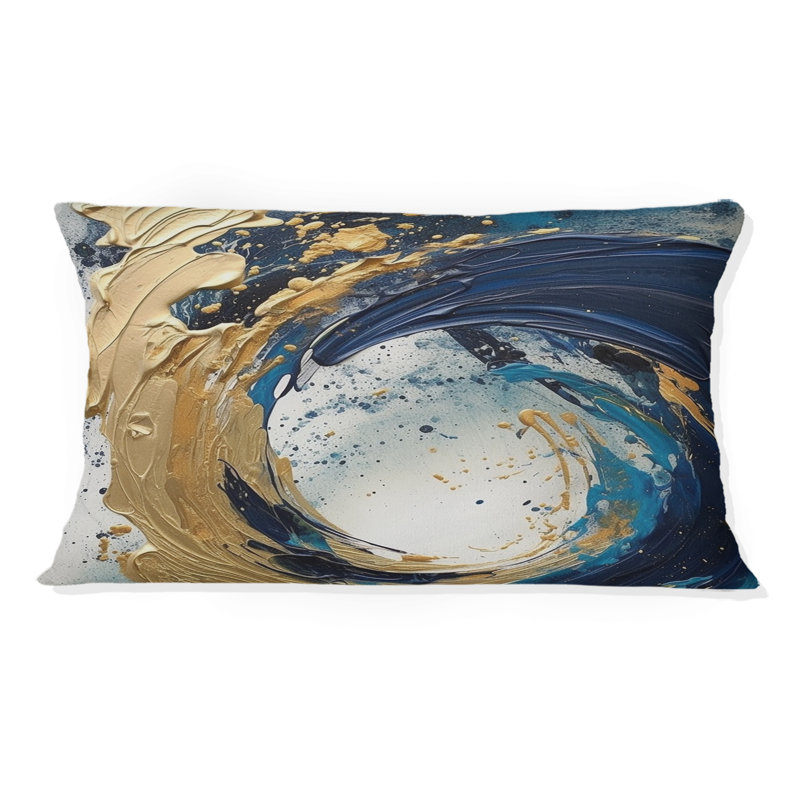 Coussin décoratif à imprimé abstrait bleu foncé et or VI