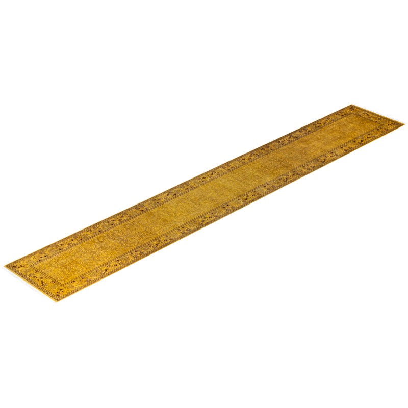 Overdyed Hand-Knotted Wool Modern-Contemporary Yellow Runner 2' 7" x 16' 1"