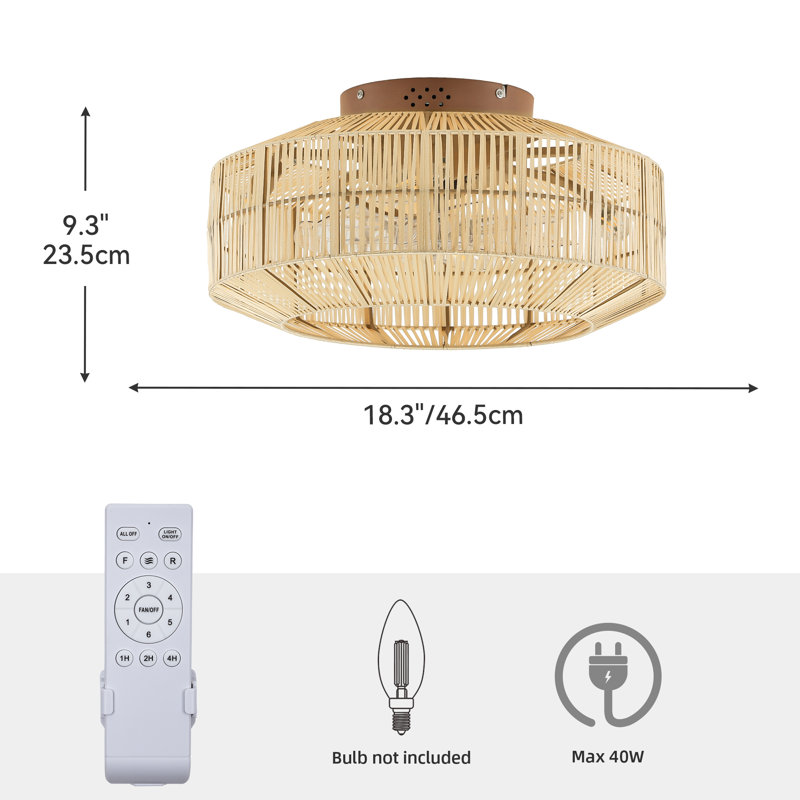 Ventilateur de plafond rustique encastrable 18 po avec télécommande, 6 vitesses fermées, réversible