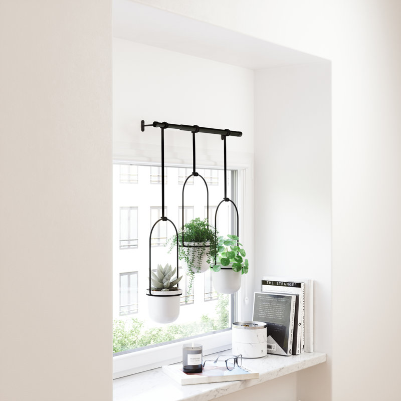 Triflora Hanging Planter, Adjustable Ropes with Rod – Set of 3, Black, 106.8H x 63W x 15D