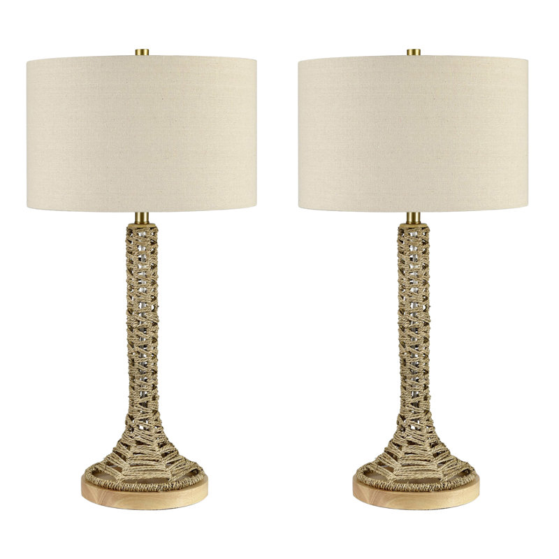 31.75" Wood Table Lamp With Oat Shade