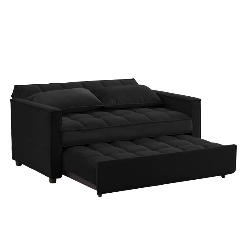 Collinward 53" W Murphy Sofa Bed Loveseat with Adjustable Tufted Back and USB Outlet, Matte Black Velvet 3