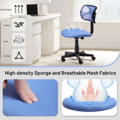 Fauteuil de bureau pour adolescent, fauteuil de bureau ergonomique sans accoudoir avec siège lombaire à hauteur réglable et confortable, fauteuil de bureau pivotant pour petits espaces