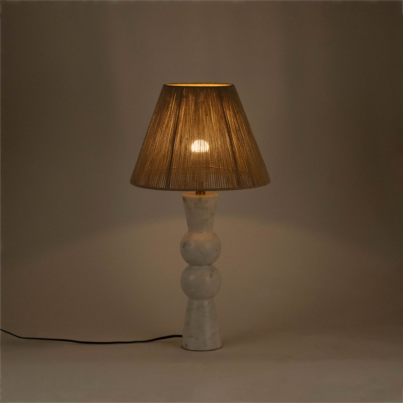 Lampe de table Broxton, Blanc, Marbre, Jute naturel