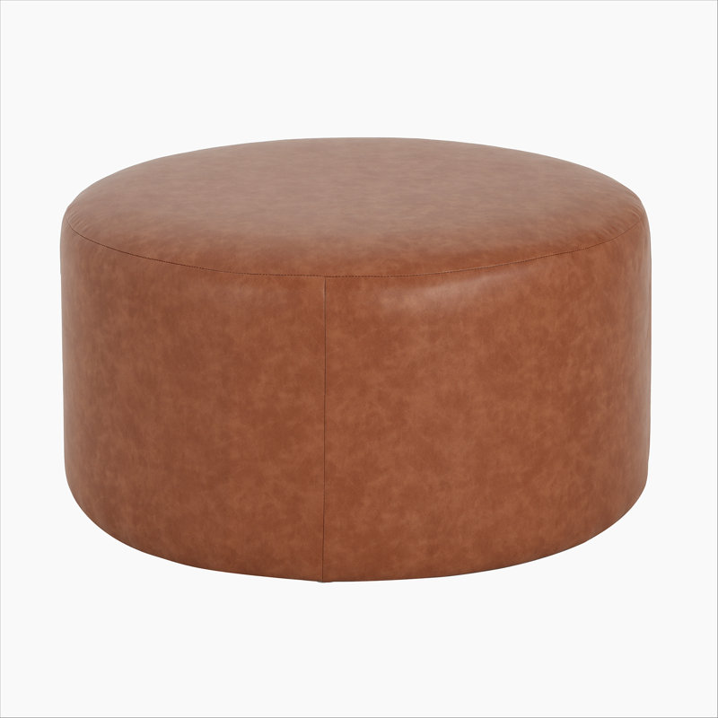Dimetra Modern Velvet Upholstered Round Ottoman, Cognac Brown