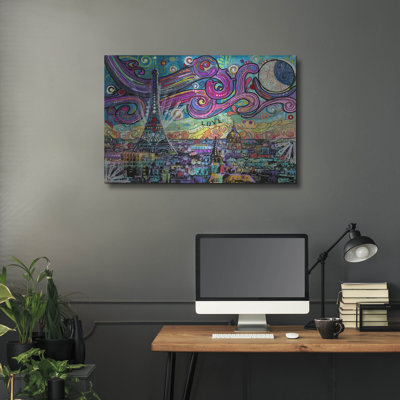 Art mural en métal Winston Porter «Starry Night Over Paris» par Dean Russo