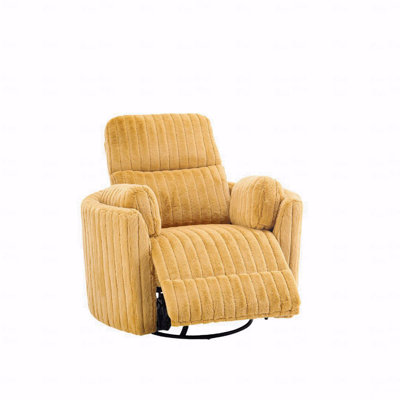 Contemporary Style Power Glider With Recliner Function With Swivel Curved Arms Pillow Fill Swivel Chair Yellow Finish Primary Living Room