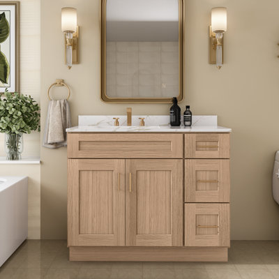 Ready-to-Assemble Solid Wood Shaker 42" Bathroom Vanity Base Cabinet Only – Countertop Not Included