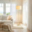 Lampe sur pied moderne en laiton avec abat-jour tambour en tissu 65 po Estelle, ampoule incluse