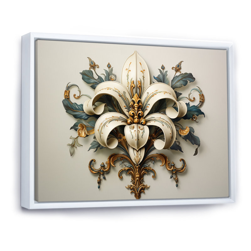 Fleur-De-Lis A Lilly Flower Ii - Symbols Wall Art, Cadre flottant blanc, H 34 po x l 44 po x P 1,5 po