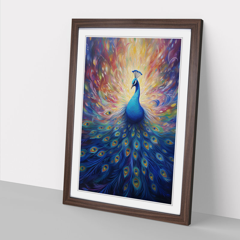 Peacock Symbolism - Single Picture Frame Print on Wood, Walnut Framed, 46cm H x 34cm W x 2" D