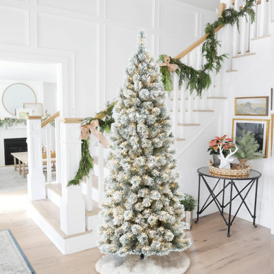 Slim Frosted Pre-Lit Pine Christmas Tree