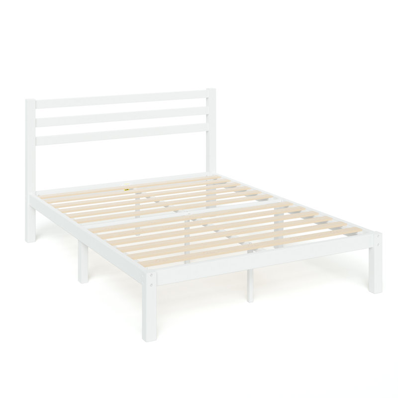 Midajah Bamboo Bed Frame with Slatted Headboard, White, Double (135 x 190 cm)