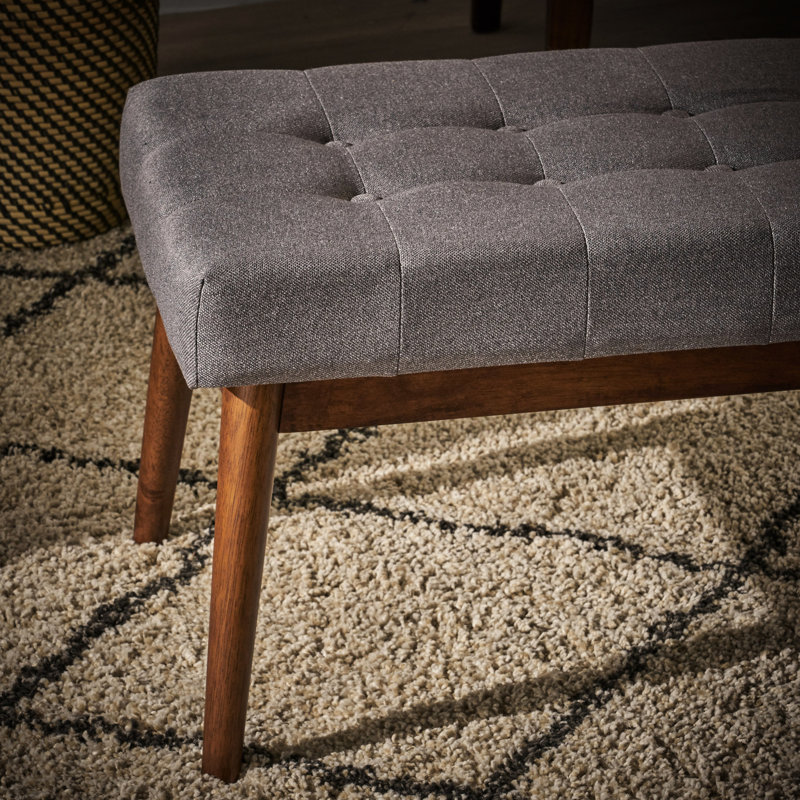 Élégant pour le salon en gris - Design Mid-Century, tissu, pieds en bois d'hévéa, zone de couleur du tissu à finition noyer