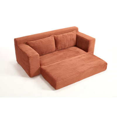 Loveseat Sofa  With Memory Foam & Steel Frame - No Assembly, Convertible 2-In-1 Design, Corduroy Fabric - Compact Couch For Small Spaces, Apartments, Home Office & Bedroom (Orange)