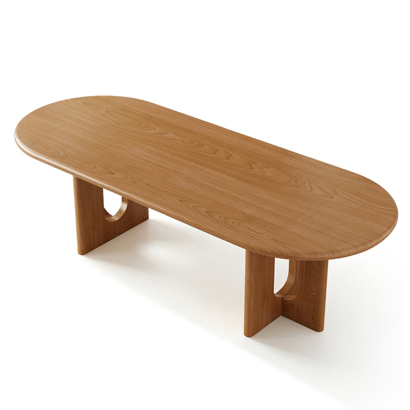 Nut-brown Oval Solid Wood Dining Table, 29.53"H×86.61"L×35.43"W