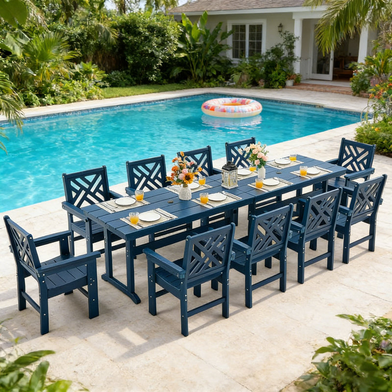 All-weather Hdpe Patio Dining Set With Umbrella Hole, 10