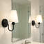 Ensemble de 2 appliques murales à abat-jour en tissu classique, éclairage à une lumière E12, lampe murale de ferme pour miroir de salle de bain, salon, chevet (noir mat / laiton)-1212820848