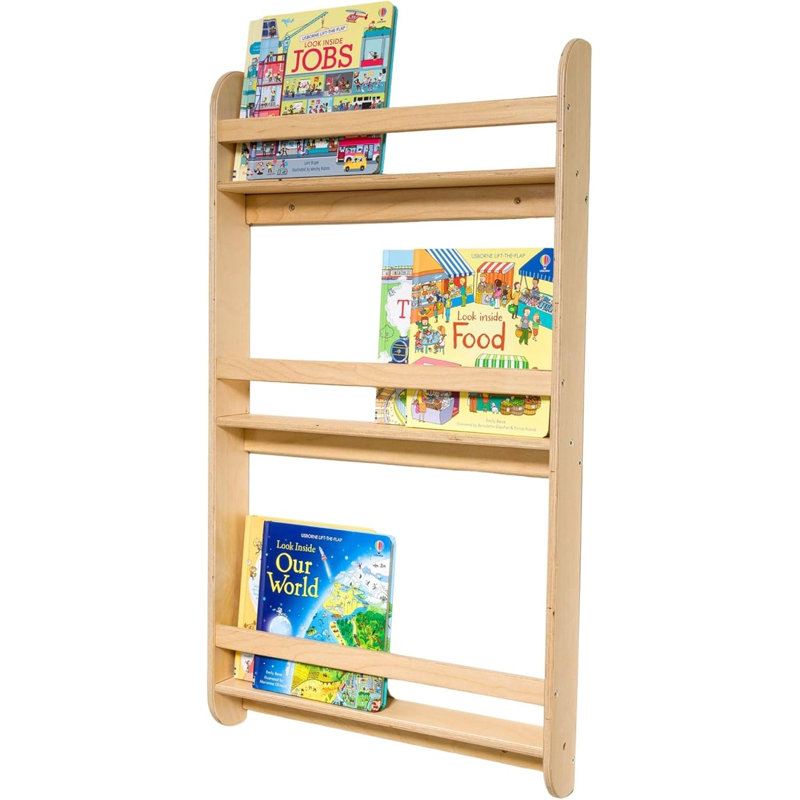 20" Montessori Floating Wall Bookshelf - Solid Birch Wood Kids Display Shelf, Natural Finish (3-Tier)