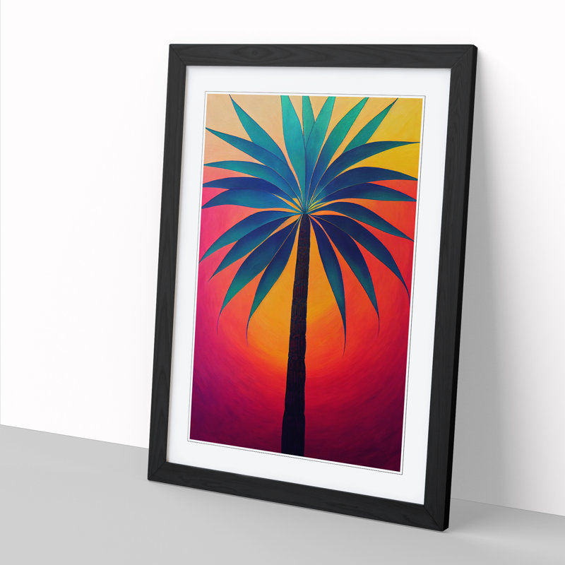 Palm Tree in Colour 1 Piece Single Picture Frame Wall Art, 64cm H x 46cm W x 2cm D, Black