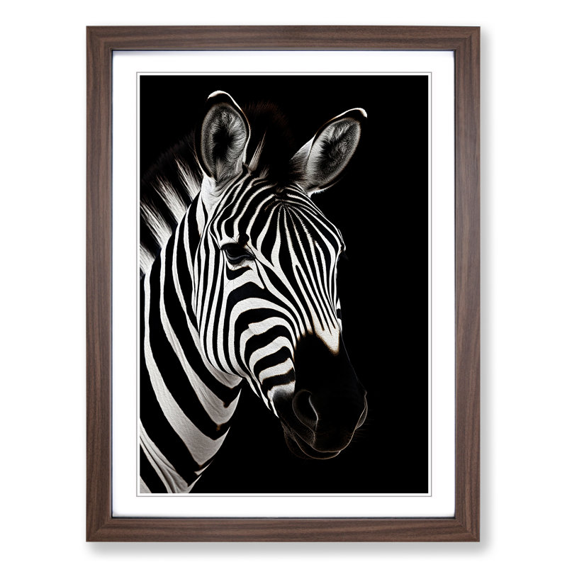 Zebra Minimalism - Single Picture Frame Print on Wood, 46cm H x 34cm W x 2cm D, Walnut