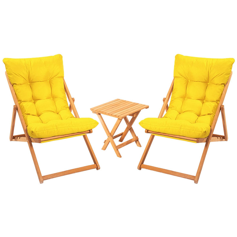 3-Piece Garden Table & Chairs Set, Solid Beech Wood, Table: 15.8 x 15.8 x 15.8 inches, Chairs: 23.2 x 35.4 x 17.3 inches | No Varnish, Water-Based Wood Preservative, Modern Yellow & Natural Colors, Durable & Stylish Outdoor Furniture
