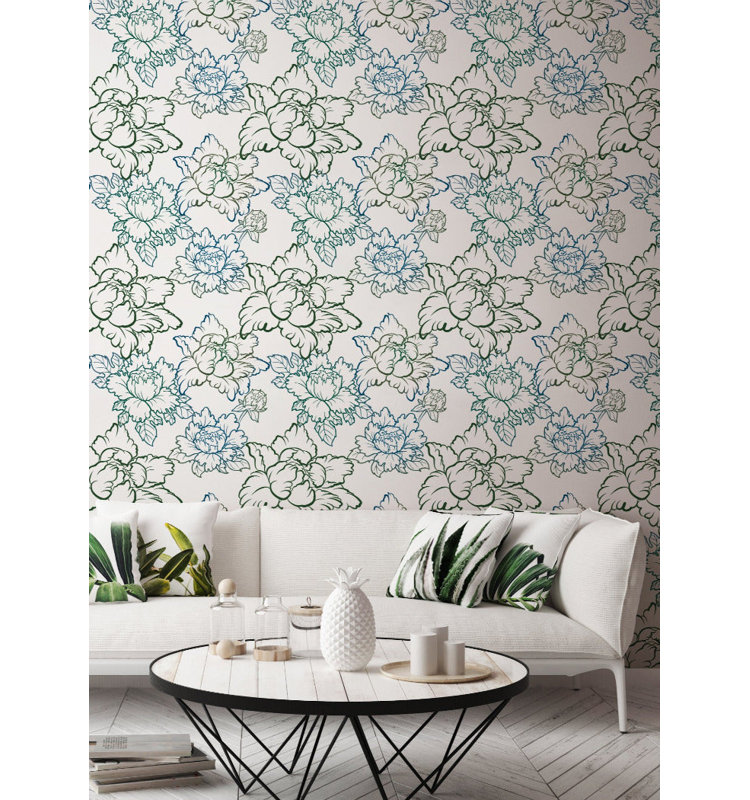 Peony 10' L x 24" W Peel and Stick Wallpaper Roll, Gray, Peel & Stick