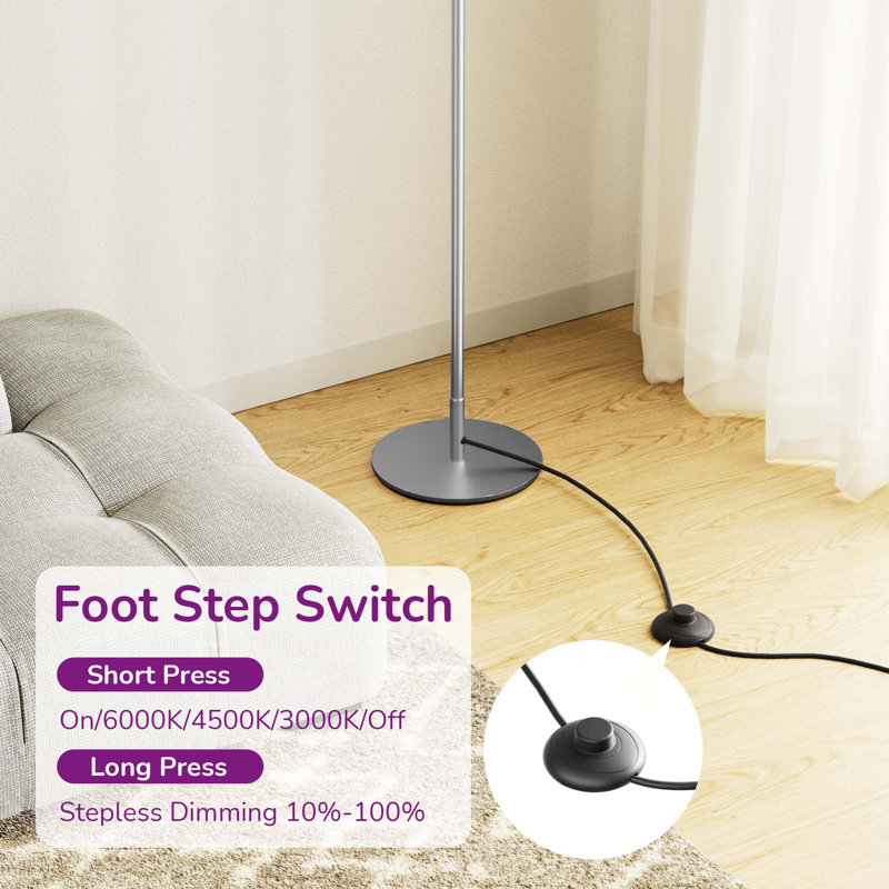Hedden 58" Dimmable LED Corner Floor Lamp with Remote Control, Silver