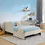 Structure de lit double tapissier pleine grandeur avec 2 tiroirs de rangement, canapé-lit réglable en velours, beige