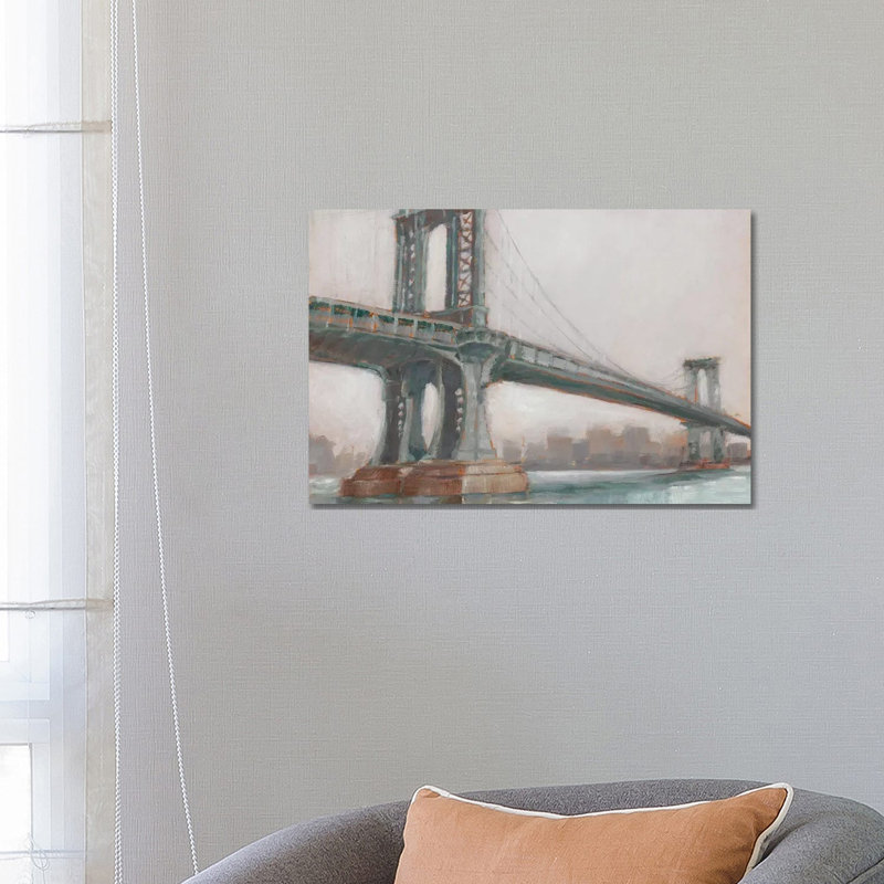 « Spanning the East River II » par Ethan Harper, reproduction d’art, H 18 po x l 26 po x P 1,5 po, Pas de tapis, Toile tendue