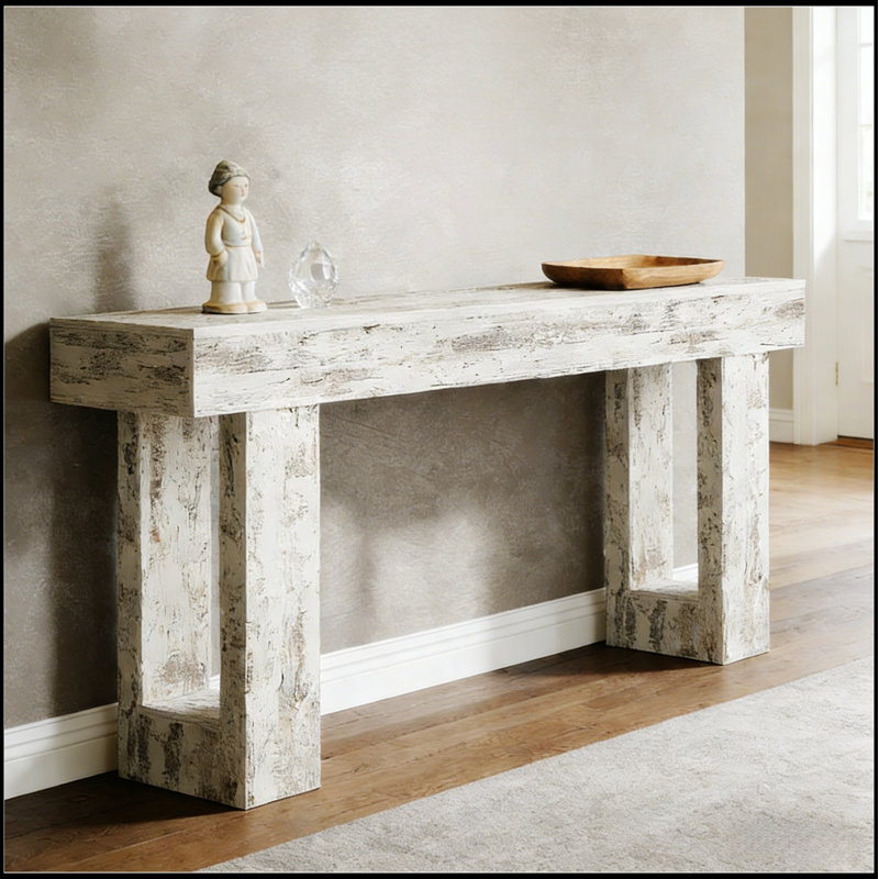 Élégante console en bois au charme rustique et spacieuse, parfaite pour rehausser la décoration et la fonctionnalité., Gris