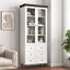 Armoire de rangement en panneau de fibres à densité moyenne, grand garde-manger avec portes en verre et tablettes réglables, armoire de rangement autoportante