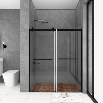 60 in. W x 74 in. H Double Added Semi-Frameless Shower Door with Clear Glass