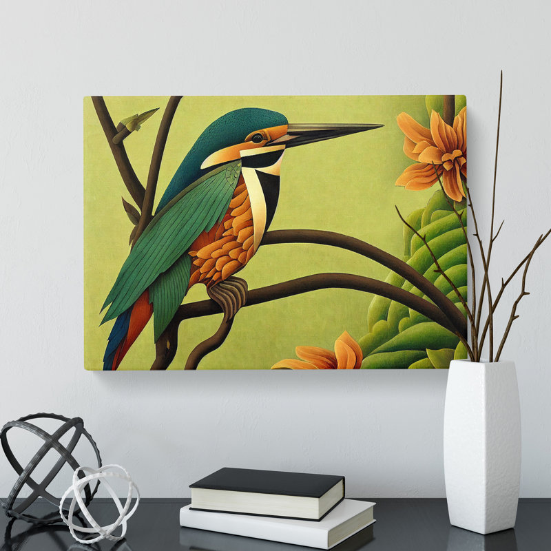 Wild Kingfisher Bird - Wrapped Canvas, 40cm H x 60cm W x 3cm D