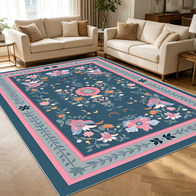 Tapis décoratifs à bordure florale rétro de 1 pièce pour le salon, doux et confortable, convenant à toutes les saisons, facile à entretenir, lavable à la machine, tapis de ferme sous la table convenant à la salle à manger, la chambre à coucher, l'entrée de la cuisine,