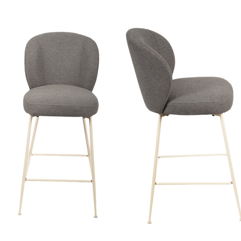 Moderne 2 tabourets de comptoir gris avec dossier solide, repose-pieds pour le confort, pattes en métal blanc contemporain et mat 2, rembourré de mousse, structure de salle à manger aux lignes épurées