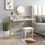 Coiffeuse blanche et dorée avec miroir, rangement ouvert pour bureau de maquillage, finition en faux marbre, fabrication robuste pour la décoration de la chambre à coucher