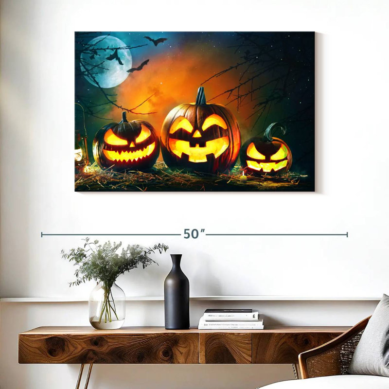 Citrouilles d'Halloween souriant, H 26 po x l 39 po